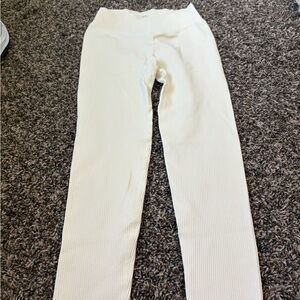 Cream Ribbed Leggings